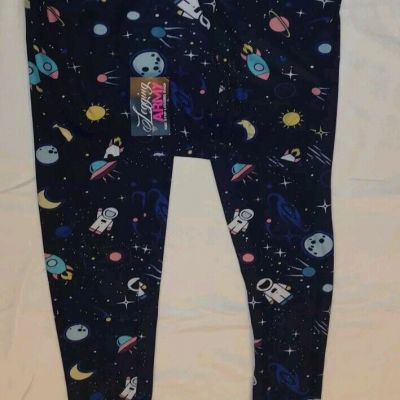 ARMY Leggings Plus Size Astronaut Planets Stars Comets Moon Space Black NWT